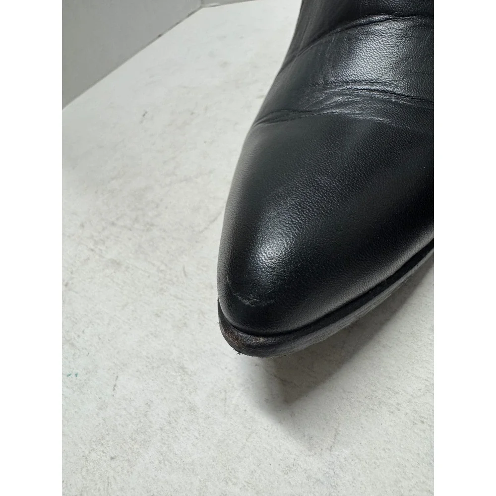 John Fluevog Black Leather Pointed Ankle Boots Block Heel Purpose Intent 7.5